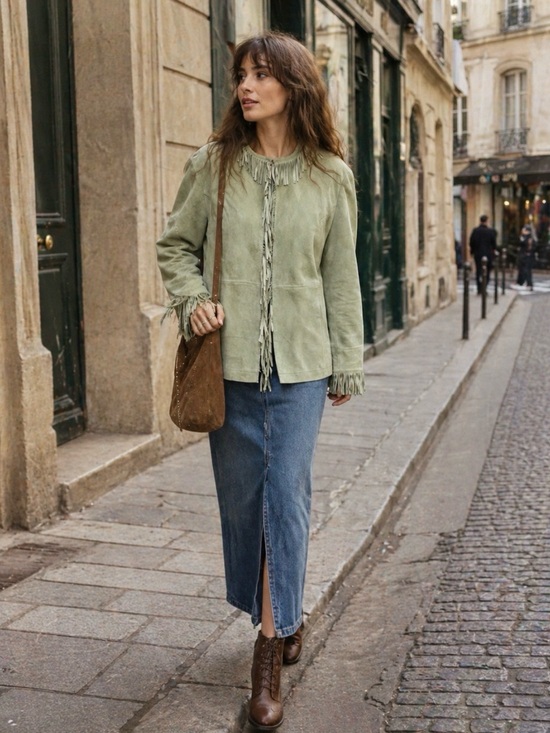 Guillaume Jackets & Blazers - VINTAGE Green Suede Fringe Jacket